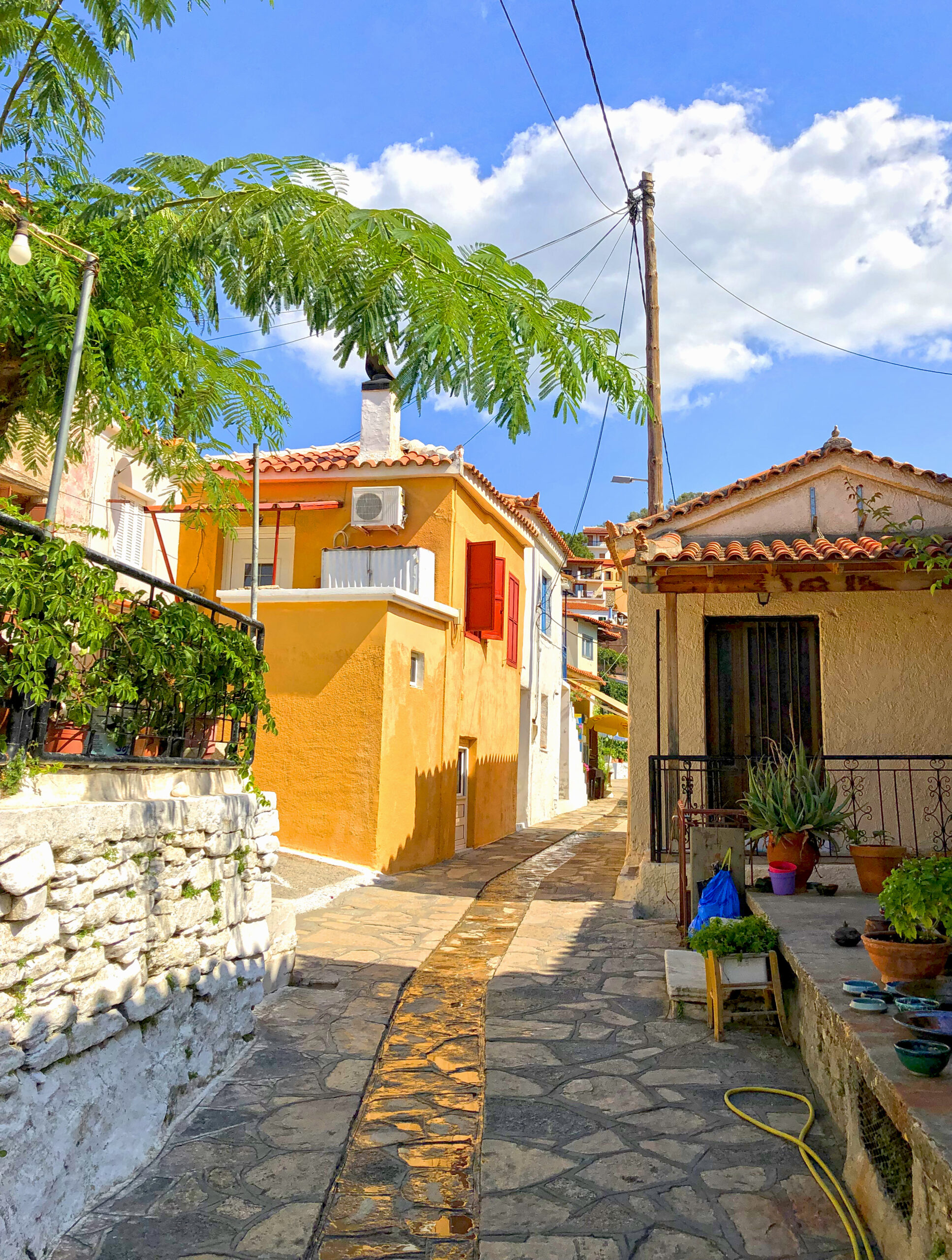 Traditional stone houses and narrow streets of Manolates mountain village